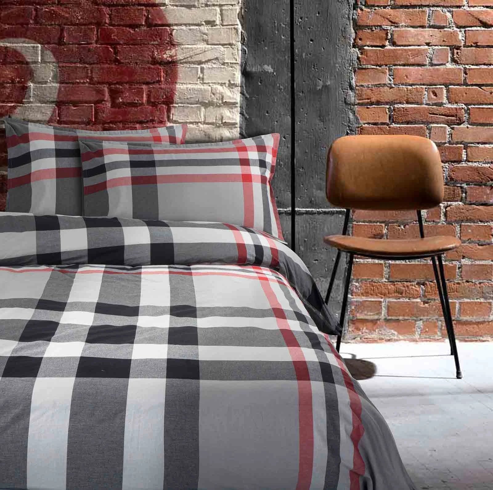 parure copripiumino letto singolo scozzese madison grigio