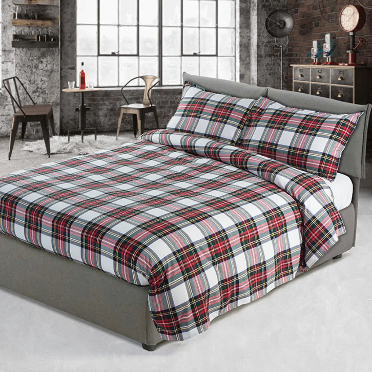 Parure Sacco Copripiumino in cotone tinto filo Madison - Scozzese colore bianco