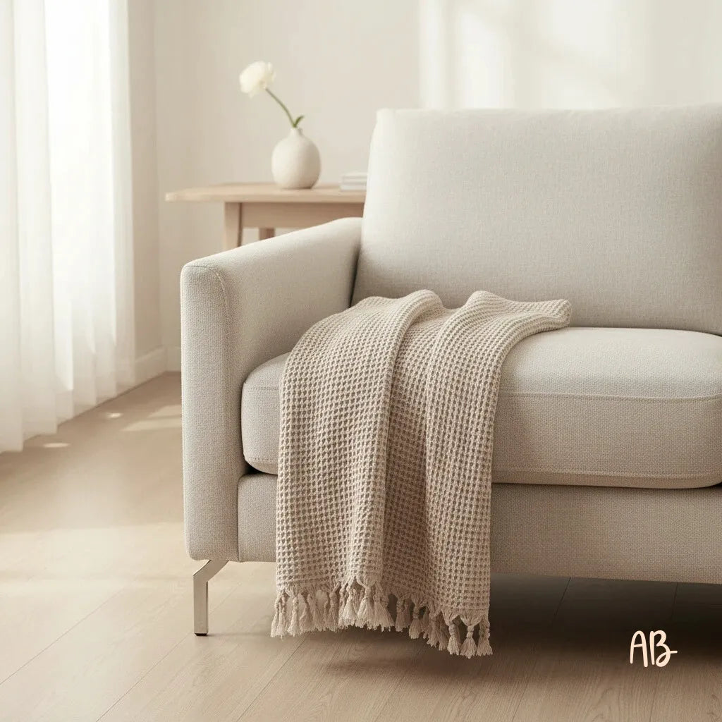 Plaid Lisbona in cotone a nido d'ape Sabbia