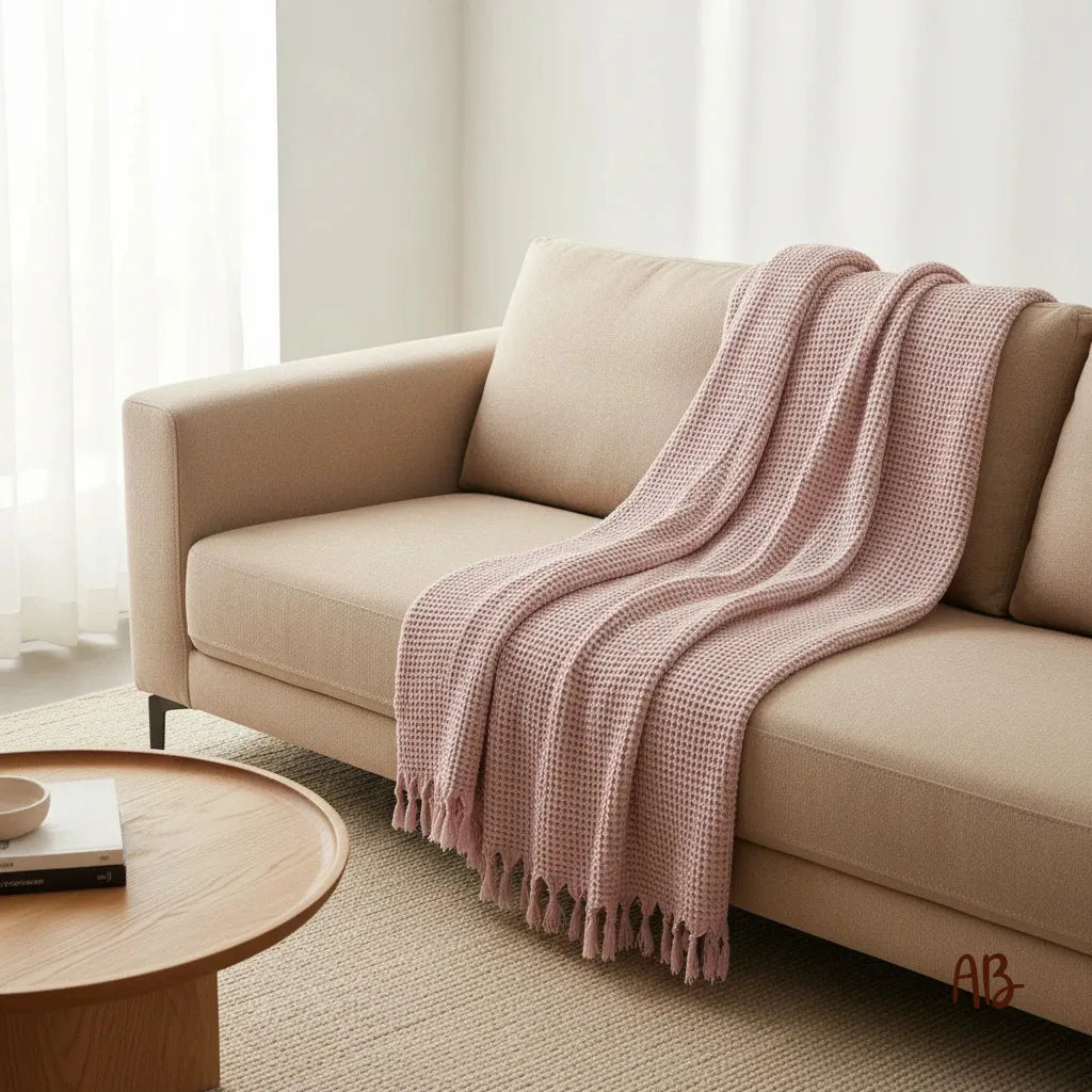 Plaid Lisbona in cotone a nido d'ape Rosa