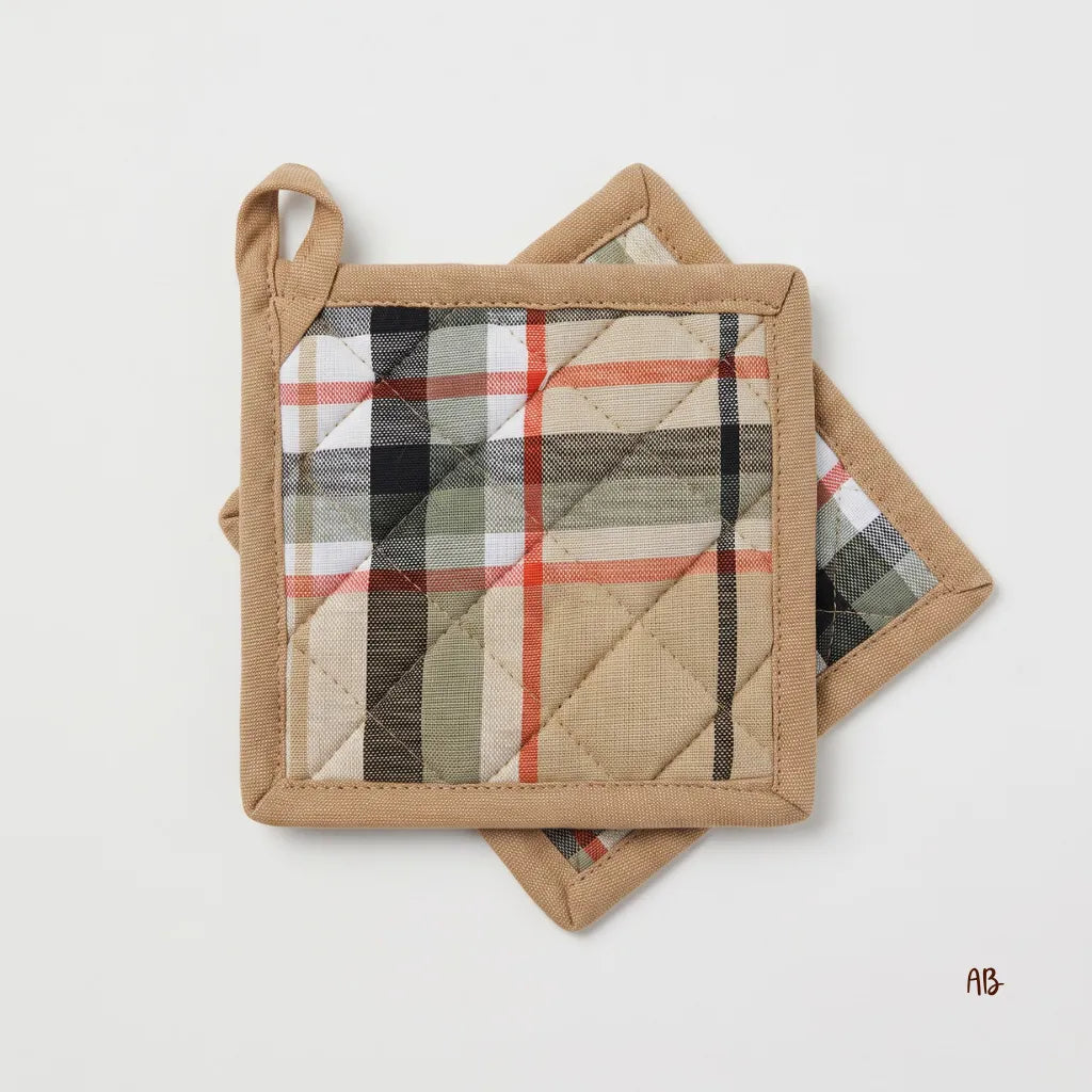 Set 2 presine Madison scozzesi colore Beige