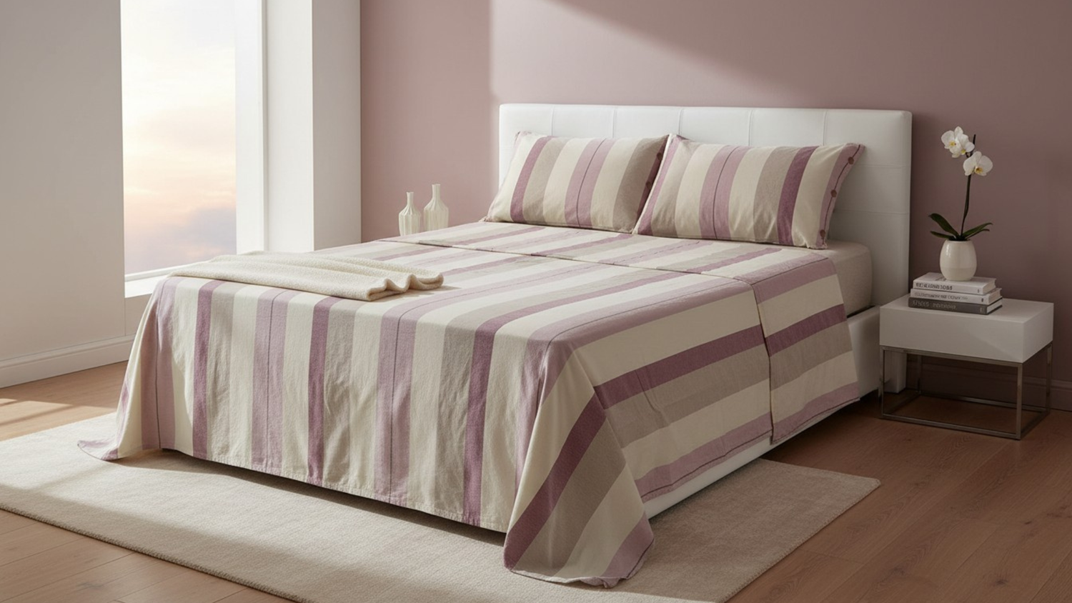 Slider completo lenzuola in cotone NO STIRO colore Malva